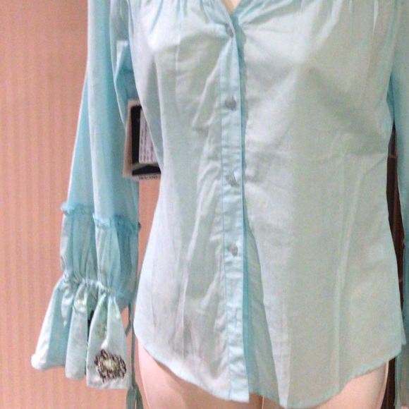 NWT long sleeve boho shirt with sequence and pearl design - Picture 4 of 6